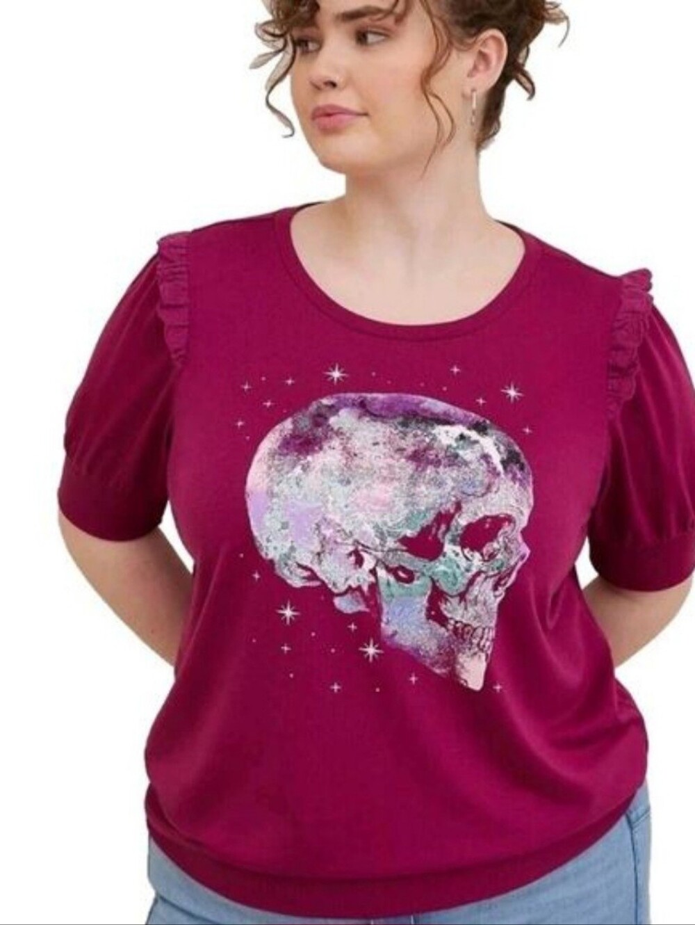 Torrid Magenta French Terry Galaxy Skull Graphic Tee
